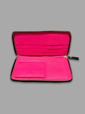 COMME des GARCONS Black Leather Hot Pink Lining Zip Around Long Wallet SA0110